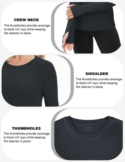 Women's UPF 50+ Sun Protection Long Sleeve Shirt - Athletic Rash Guard with Thumb Holes