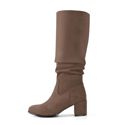 Shoe'N Tale Women's Knee High Boots Chunky Heel Pointed Toe Suede Slouch Winter Shoes with Side Zipper