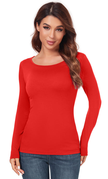 Women's Scoop Neck Long Sleeve Top - Slim Fit Thermal Blouse Basic Layer Shirt