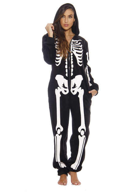 Adult Onesie Pajamas Costume - Cozy Fleece Jumpsuit for Women Men Black