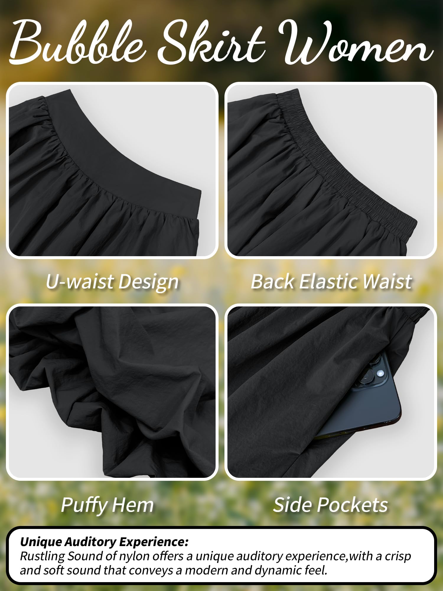 Bubble Skirt with Pockets - Elastic Waist Y2K A-Line Long Skirt for Women