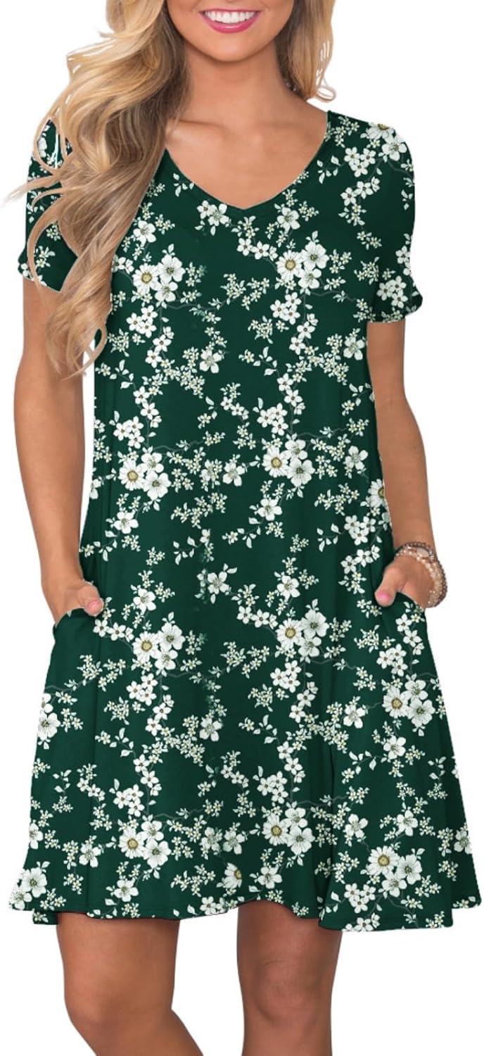 Women's Casual T-Shirt Dress Short Sleeve Summer Swing Dress with Pockets