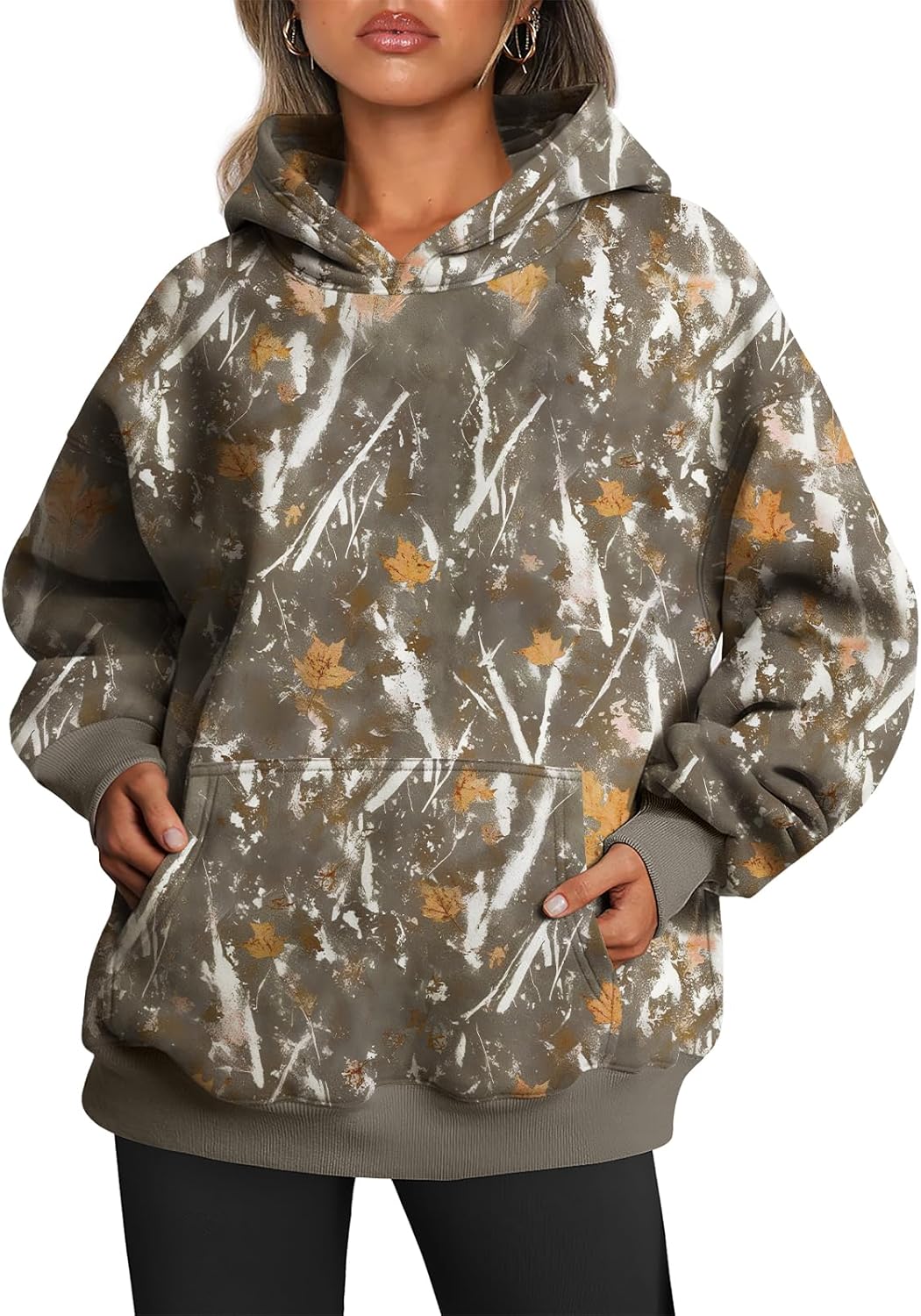 Oversized Fleece Hoodie - Thick Pullover Sweatshirt for Fall & Winter Camo Maple