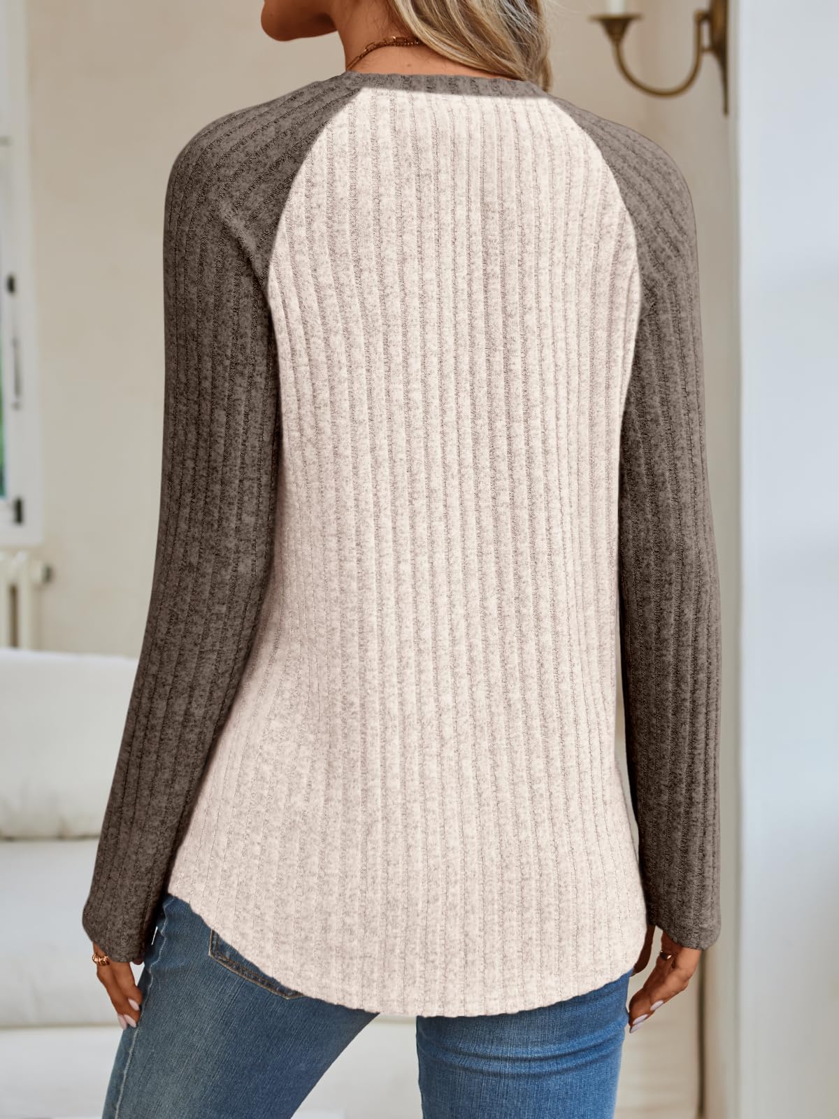 Women's Long Sleeve Tunic Tops - Dressy Casual Color Block Sweaters