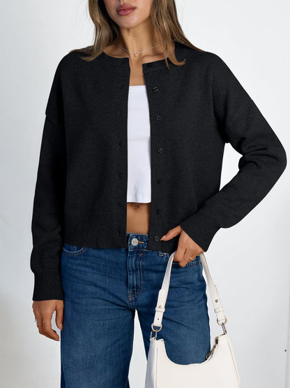 Women's Cropped Cardigan Sweaters - Lightweight Fall Button Up Knit
