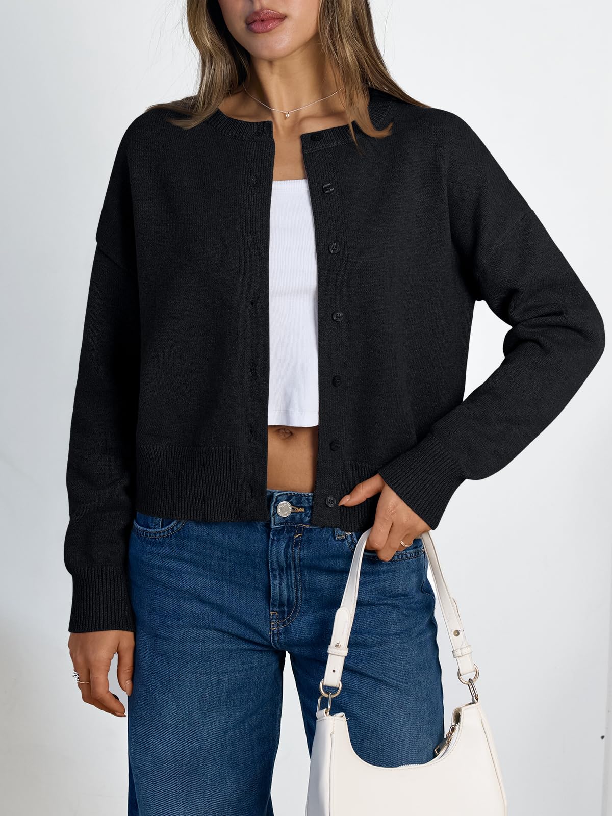 Women's Cropped Cardigan Sweaters - Lightweight Fall Button Up Knit