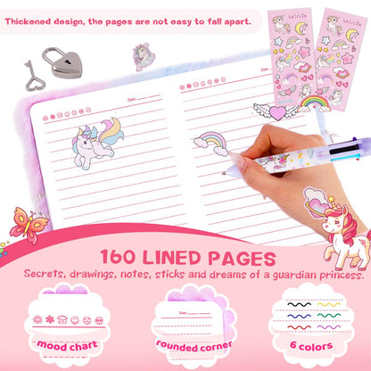 Girls Heart Diary with Lock and Keys - Cute Plush Secret Journal Notebook Gift Ages 6-8