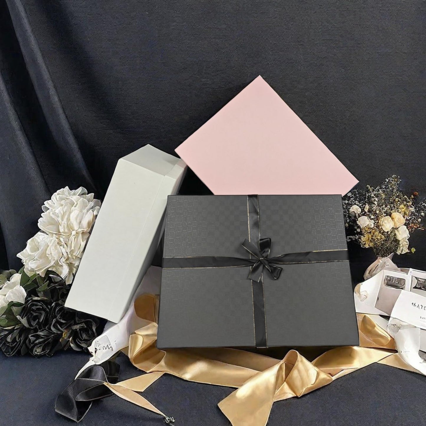 Large Gift Box with Lid 16.5x13x5.5 inches - Includes Card, Ribbons & Filler