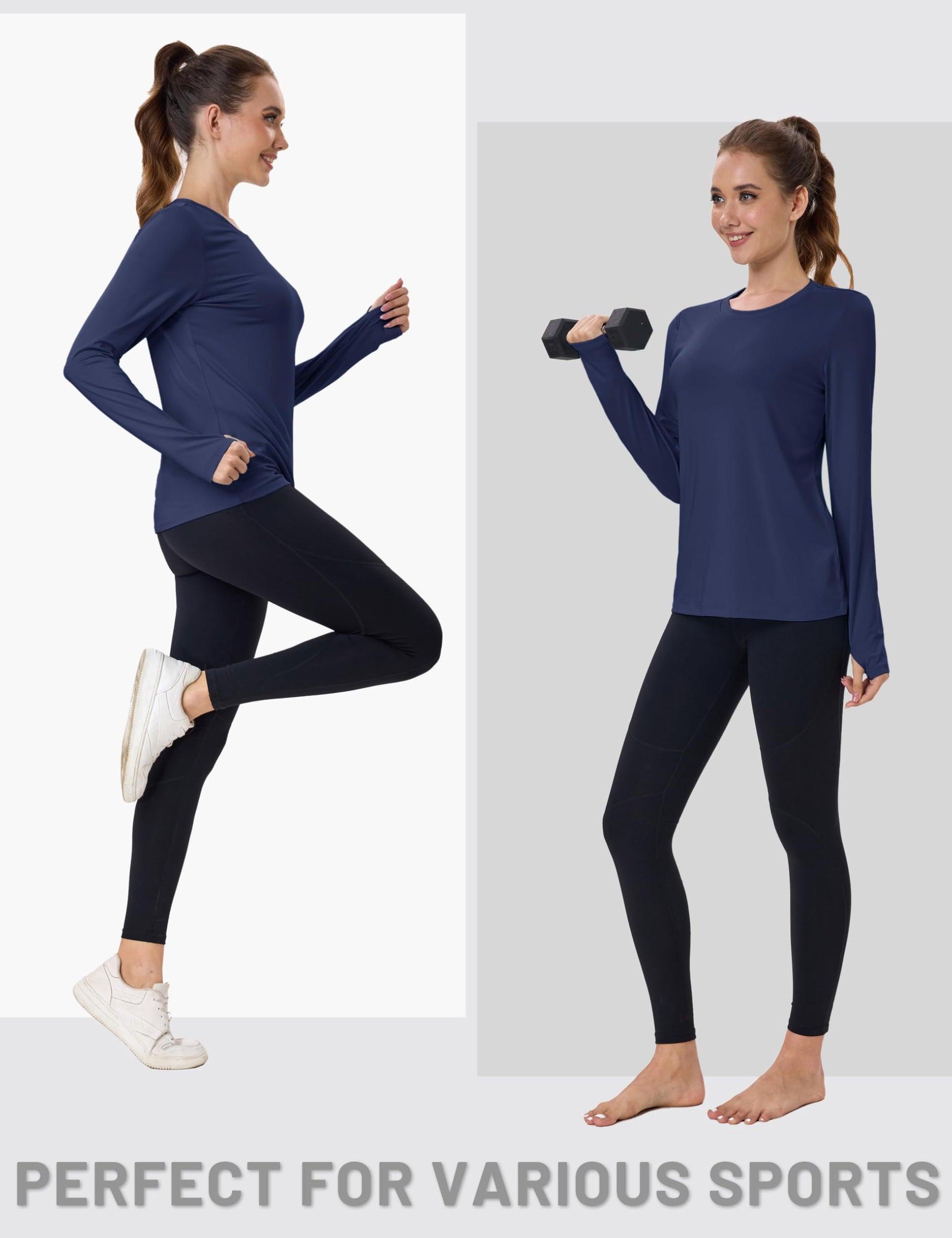 Women's UPF 80+ Long Sleeve Rash Guard - Quick Dry Athletic Shirt with Thumb Holes