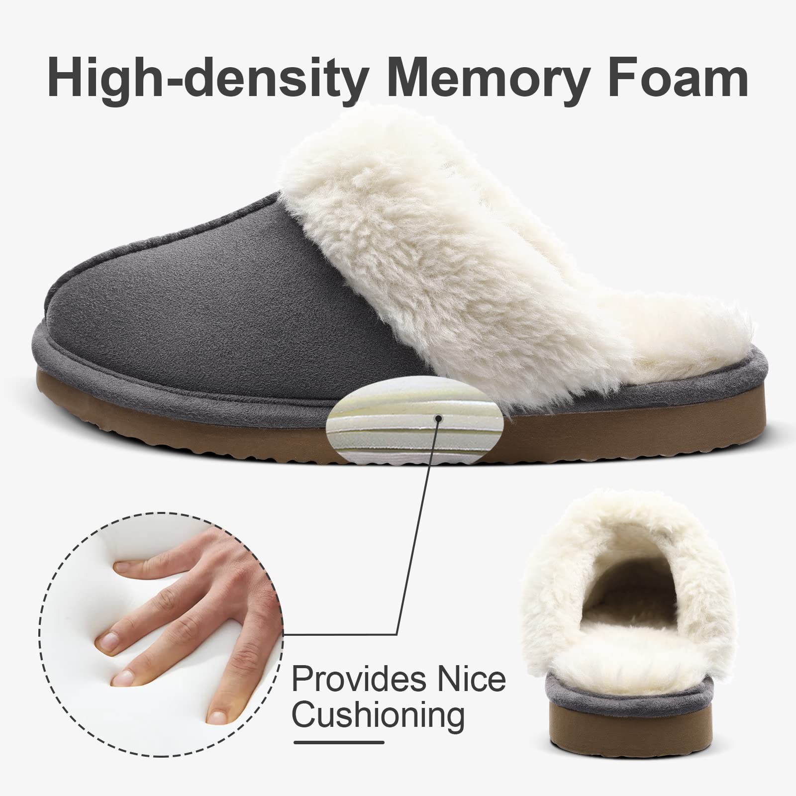 Fuzzy Memory Foam Slippers for Women - Fluffy Winter House Shoes Indoor Outdoor