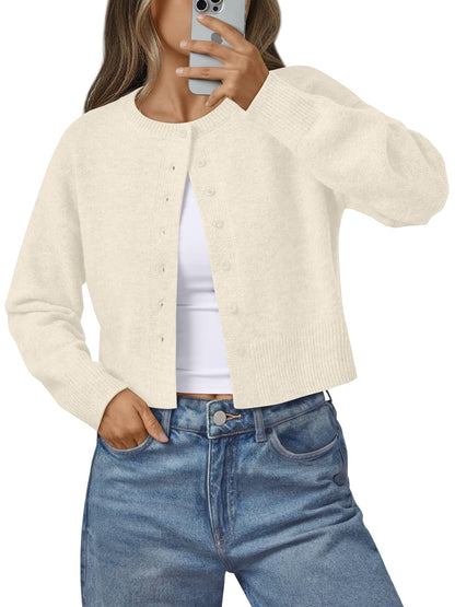 Women's Cropped Cardigan Sweaters - Lightweight Fall Button Up Knit