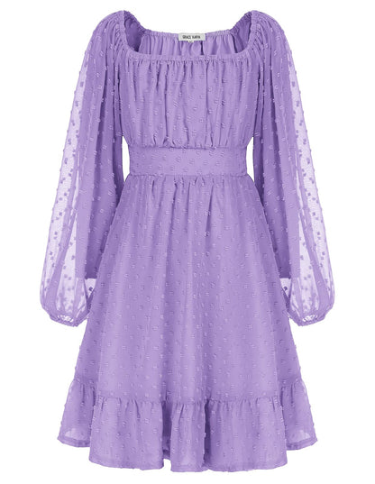 GRACE KARIN Girls Ruffle Tiered Dress Long Sleeve Swiss Dot Flowy A-Line Dress 6-14Y