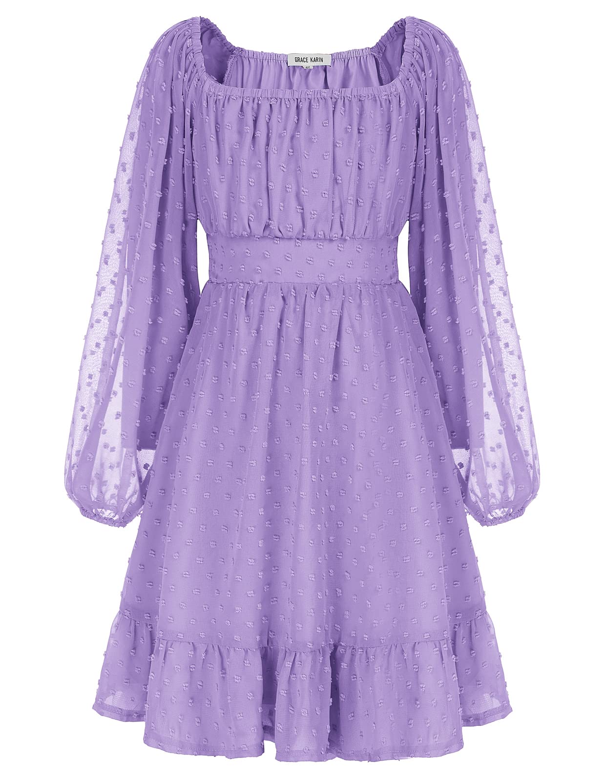 GRACE KARIN Girls Ruffle Tiered Dress Long Sleeve Swiss Dot Flowy A-Line Dress 6-14Y