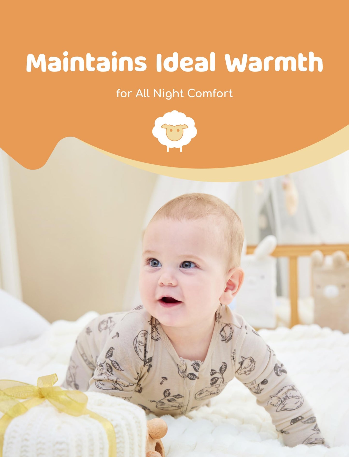 PATPAT Baby Footie Pajamas - Premium Tencel Lyocell & Wool Romper with 2-Way Zipper