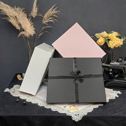 Large Gift Box with Lid 16.5x13x5.5 inches - Includes Card, Ribbons & Filler