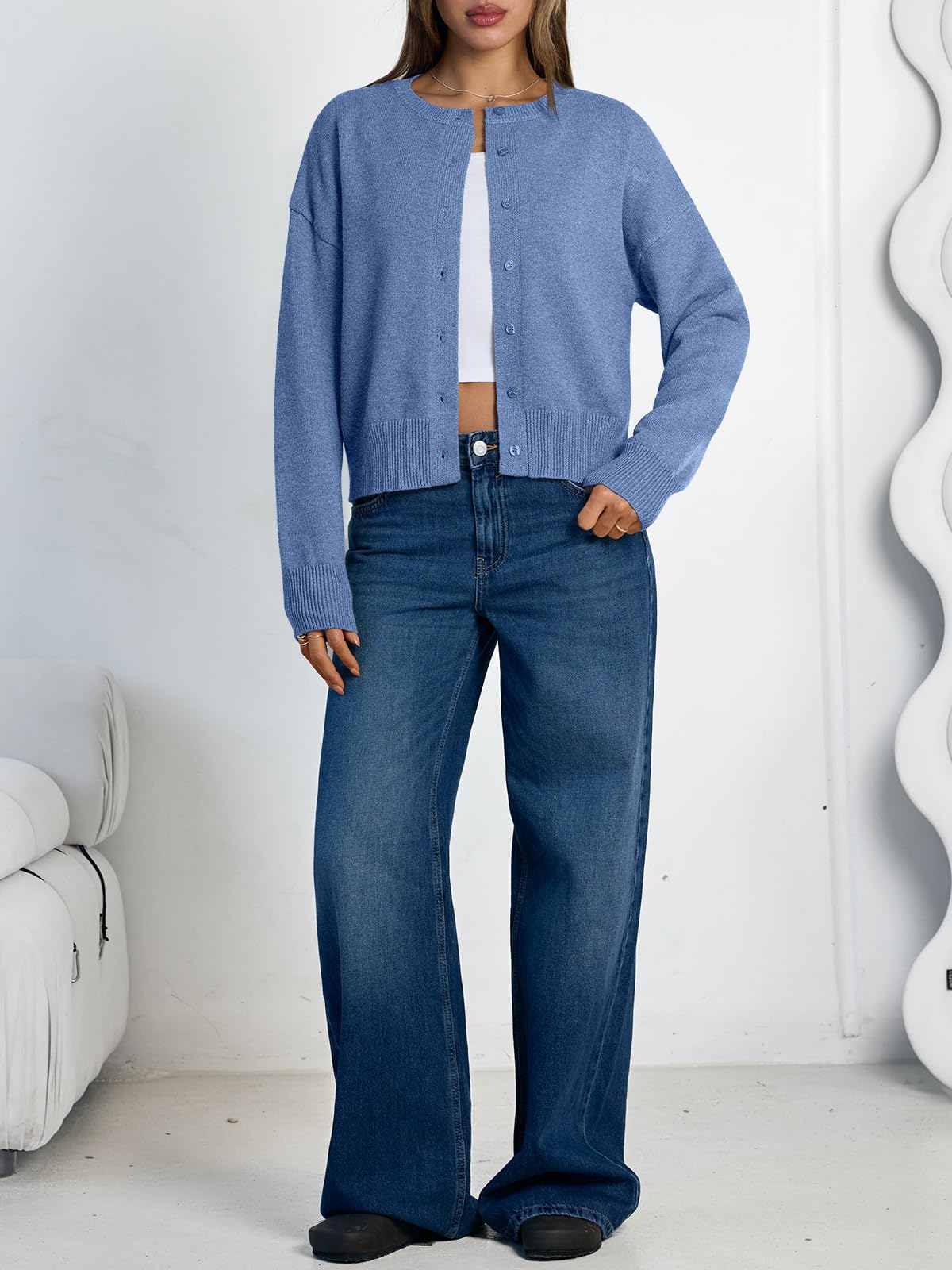 Women's Cropped Cardigan Sweaters - Lightweight Fall Button Up Knit