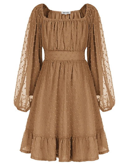GRACE KARIN Girls Ruffle Tiered Dress Long Sleeve Swiss Dot Flowy A-Line Dress 6-14Y