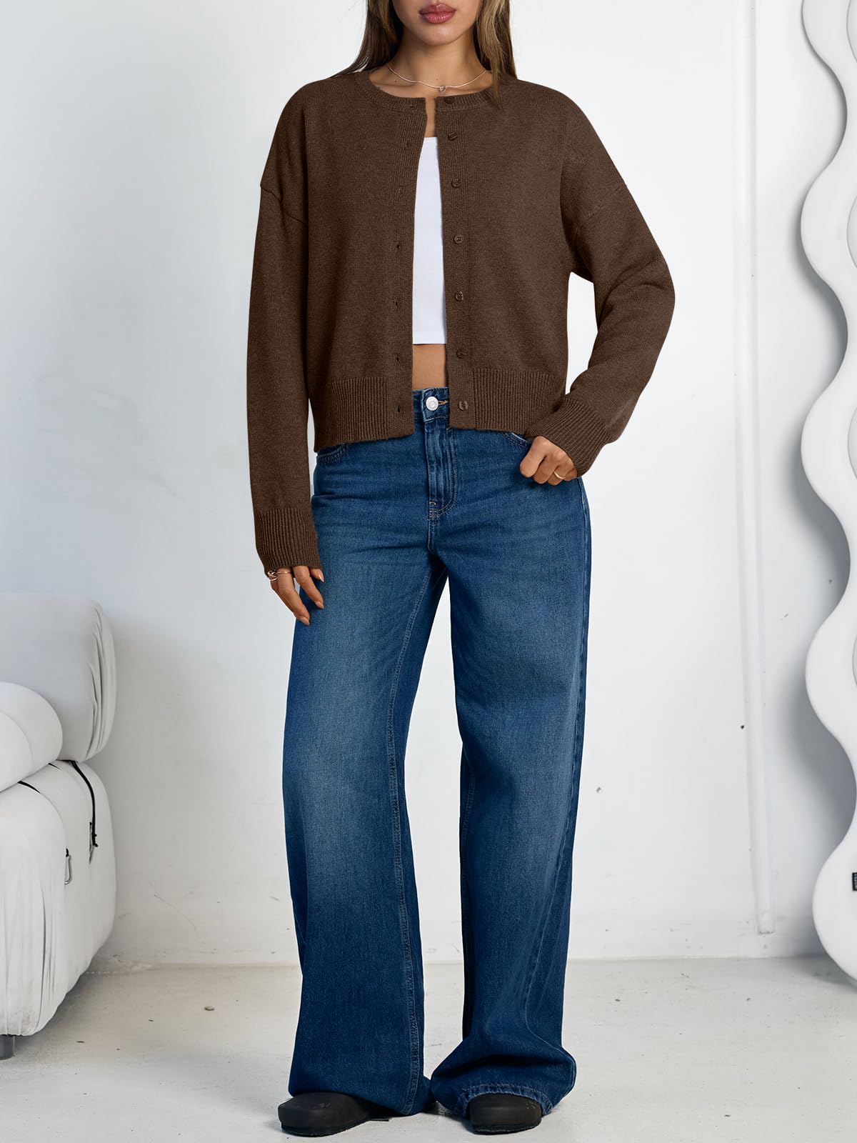 Women's Cropped Cardigan Sweaters - Lightweight Fall Button Up Knit