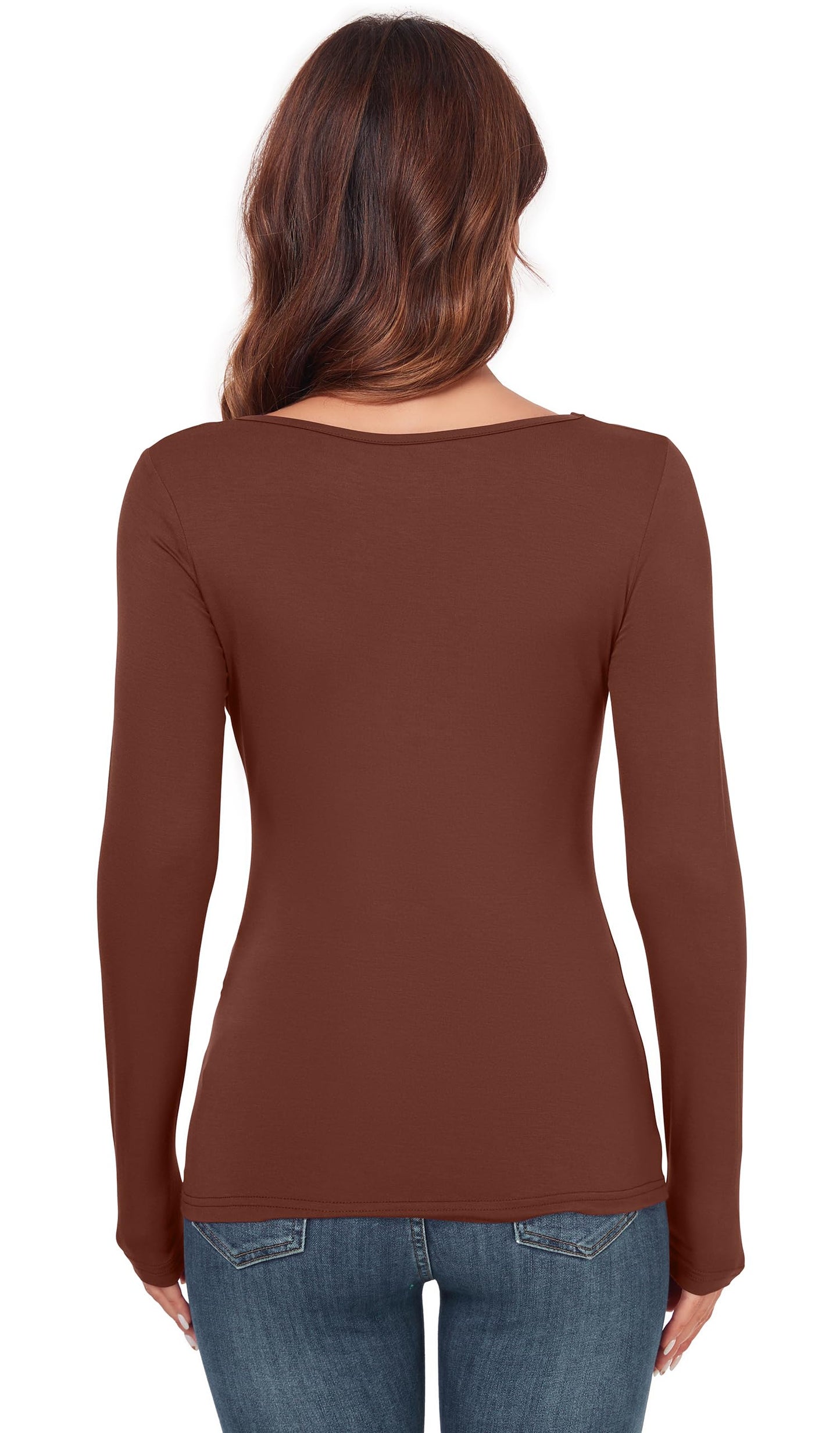 Women's Scoop Neck Long Sleeve Top - Slim Fit Thermal Blouse Basic Layer Shirt