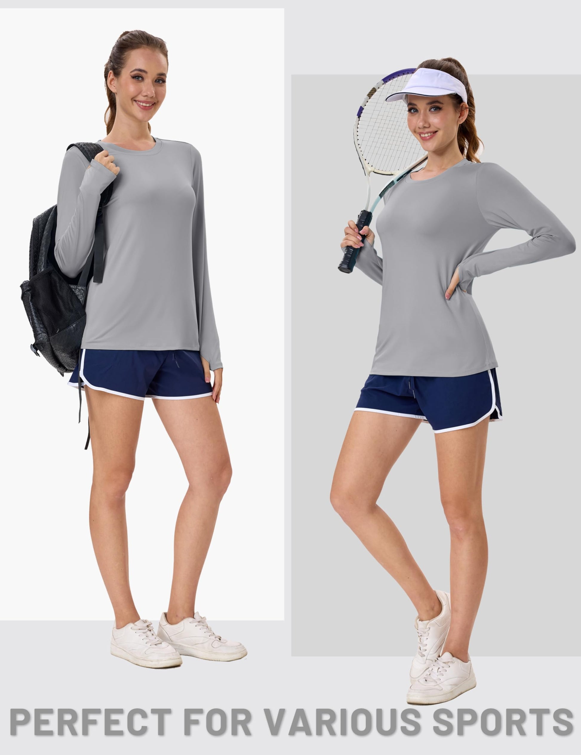 Women's UPF 80+ Long Sleeve Rash Guard - Quick Dry Athletic Shirt with Thumb Holes