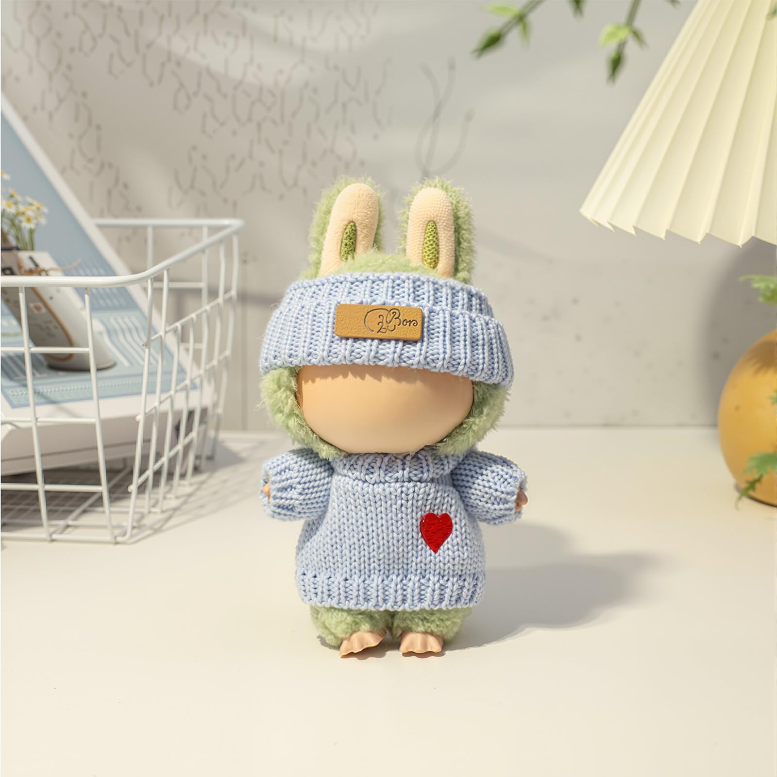 3 Piece Handmade Crochet Outfit for 17cm Dolls - Heart Sweater Hat & Bag Set