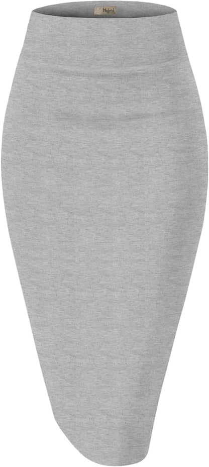Women's High Waist Pencil Skirt - Premium Stretch Ponte Business Professional Below Knee