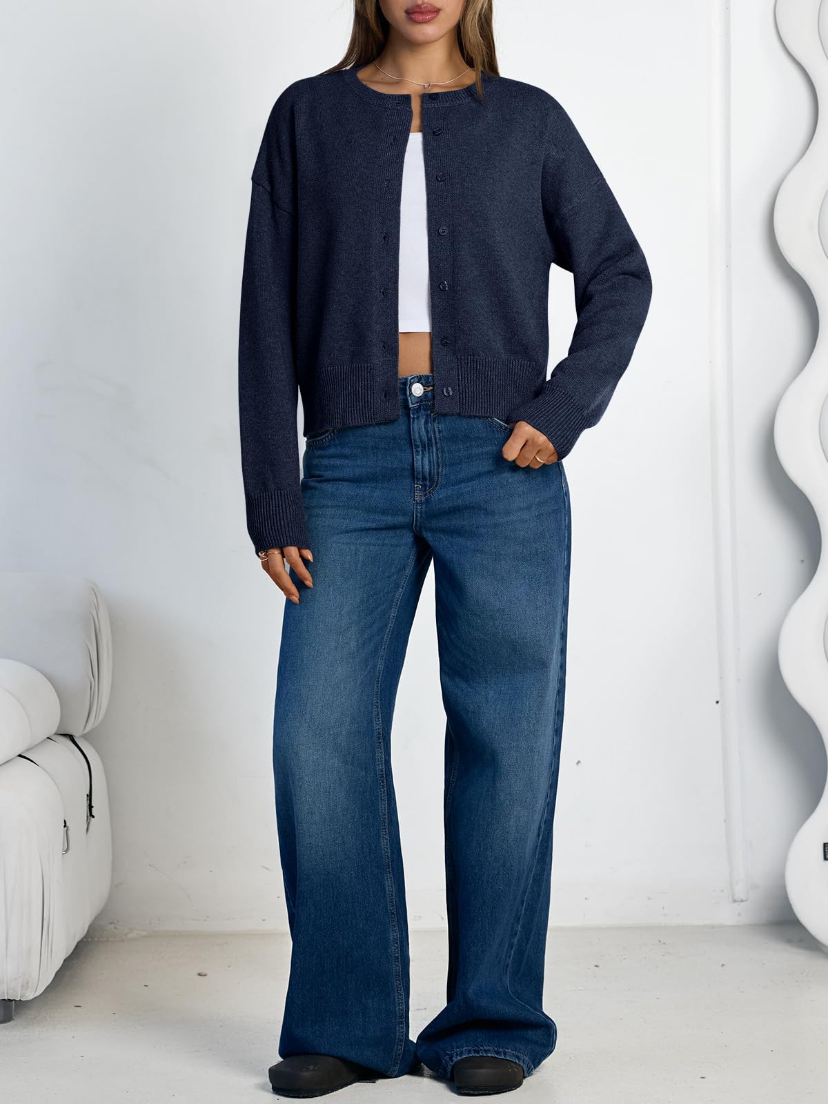 Women's Cropped Cardigan Sweaters - Lightweight Fall Button Up Knit