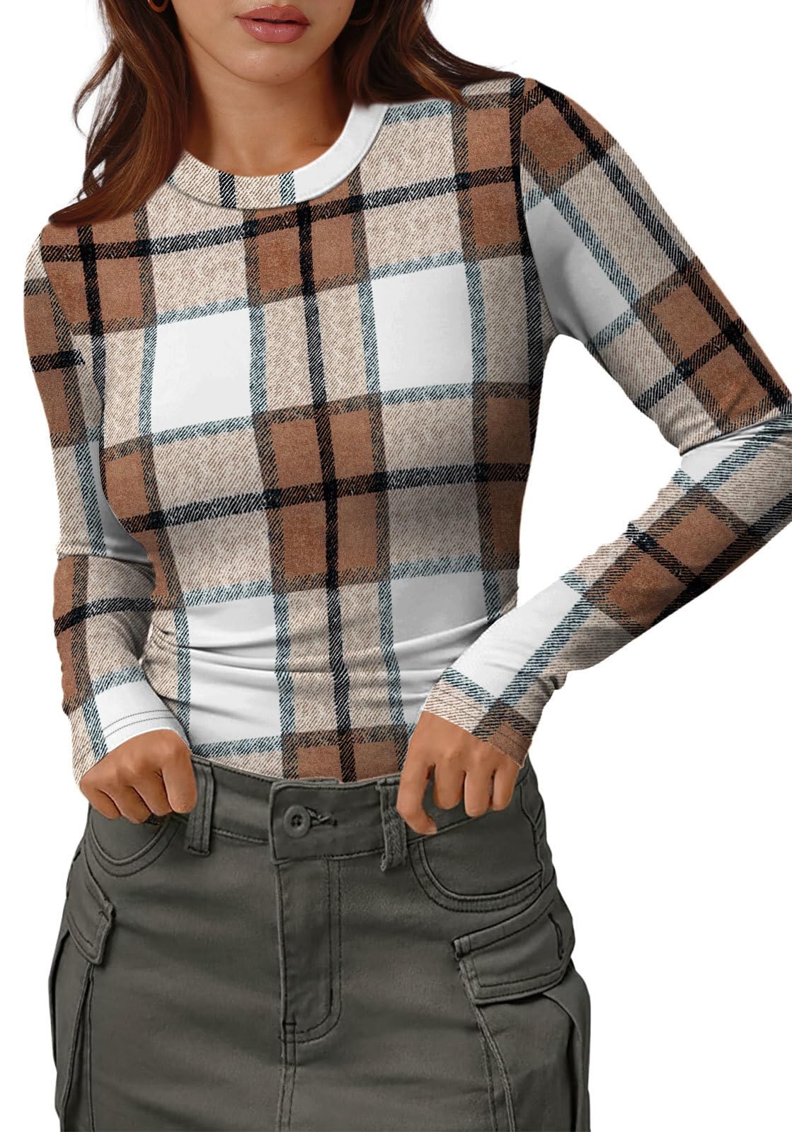 Women's Long Sleeve Thermal Shirt - Fleece Mock Neck Slim Fit Top