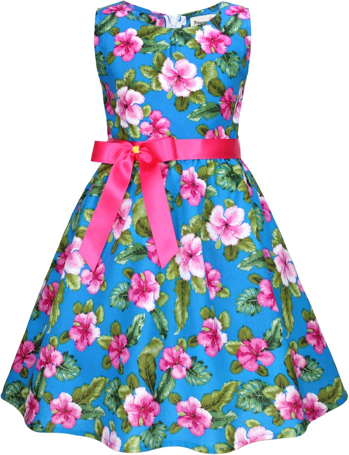 Girls Floral Cotton Dress - Sleeveless Summer Dress with Zipper Closure E31