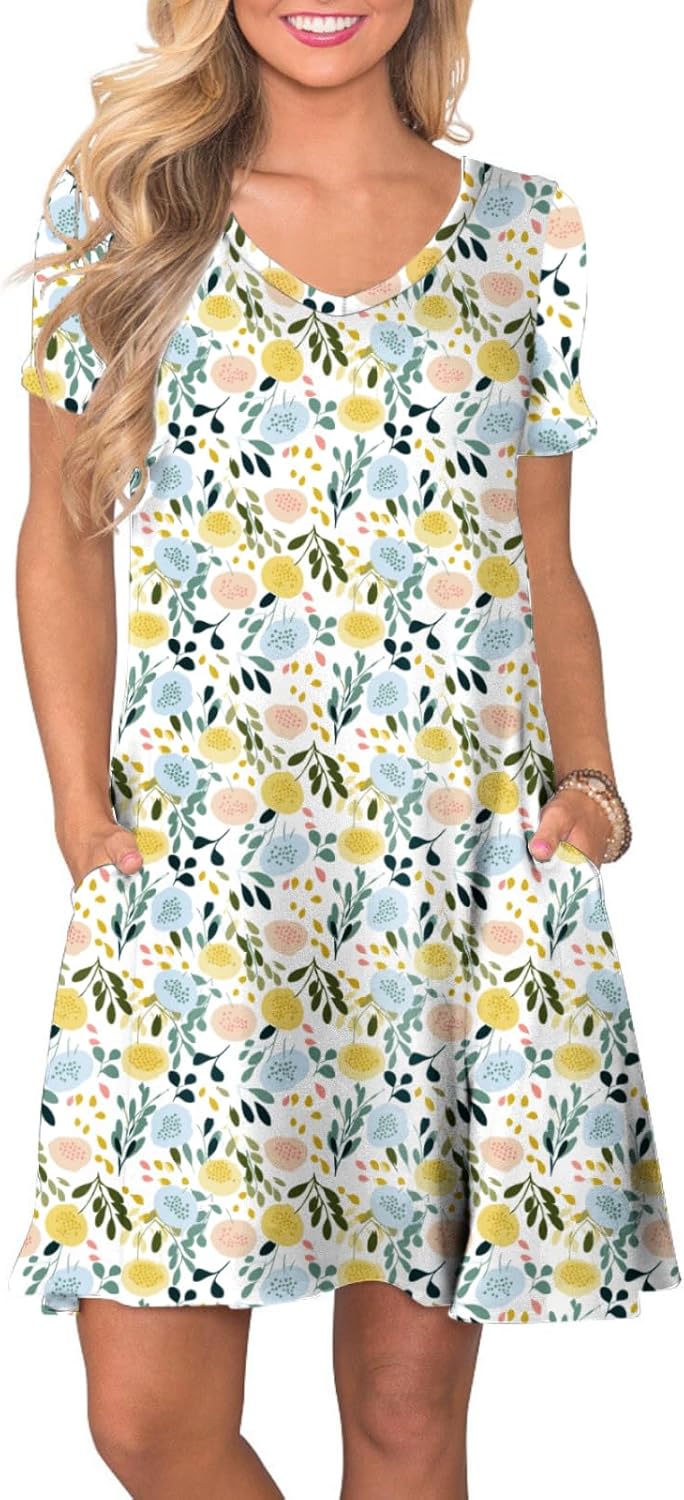 Women's Casual T-Shirt Dress Short Sleeve Summer Swing Dress with Pockets