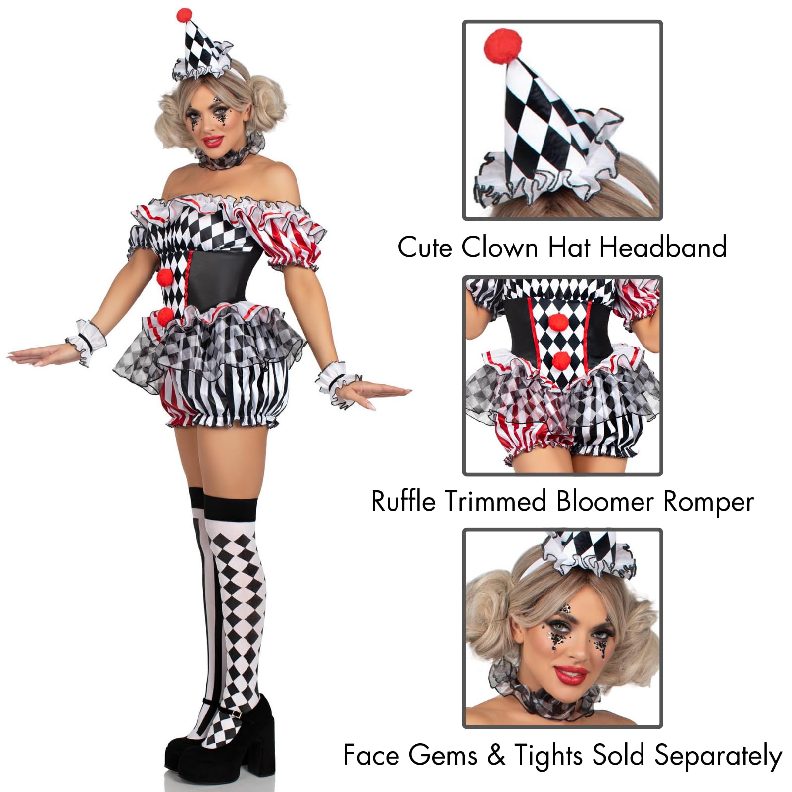 Harlequin Clown Costume for Women - Playful Jester Halloween Outfit with Hat