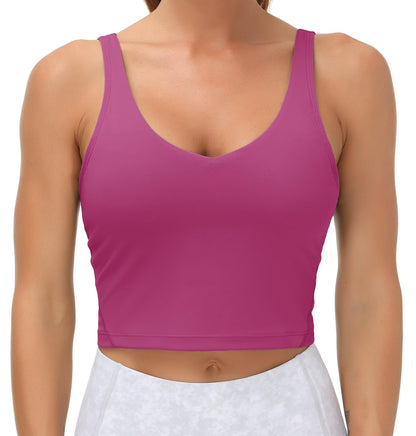 Longline Sports Bra Women Wirefree Padded Medium Support Workout Bra Fuchsia