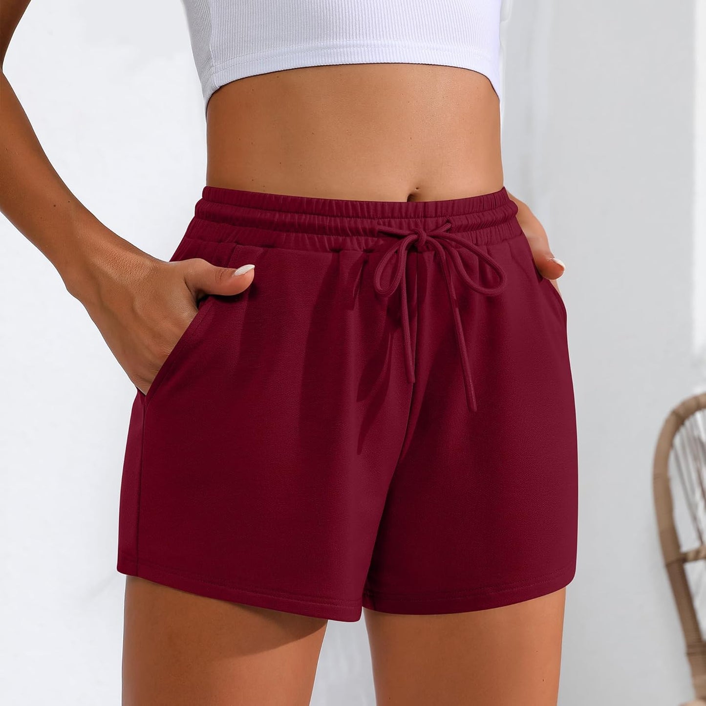 Women Sweat Shorts 3-Pack - High Waist Athletic Lounge Shorts with Pockets