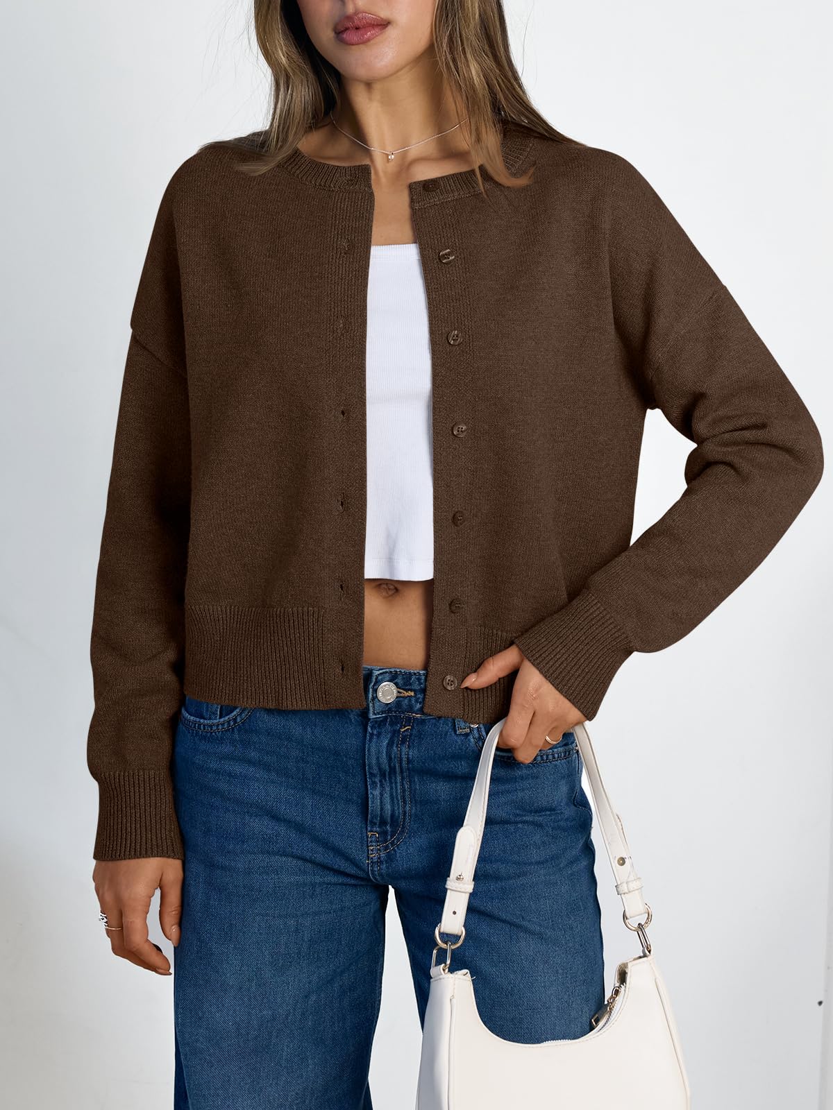 Women's Cropped Cardigan Sweaters - Lightweight Fall Button Up Knit