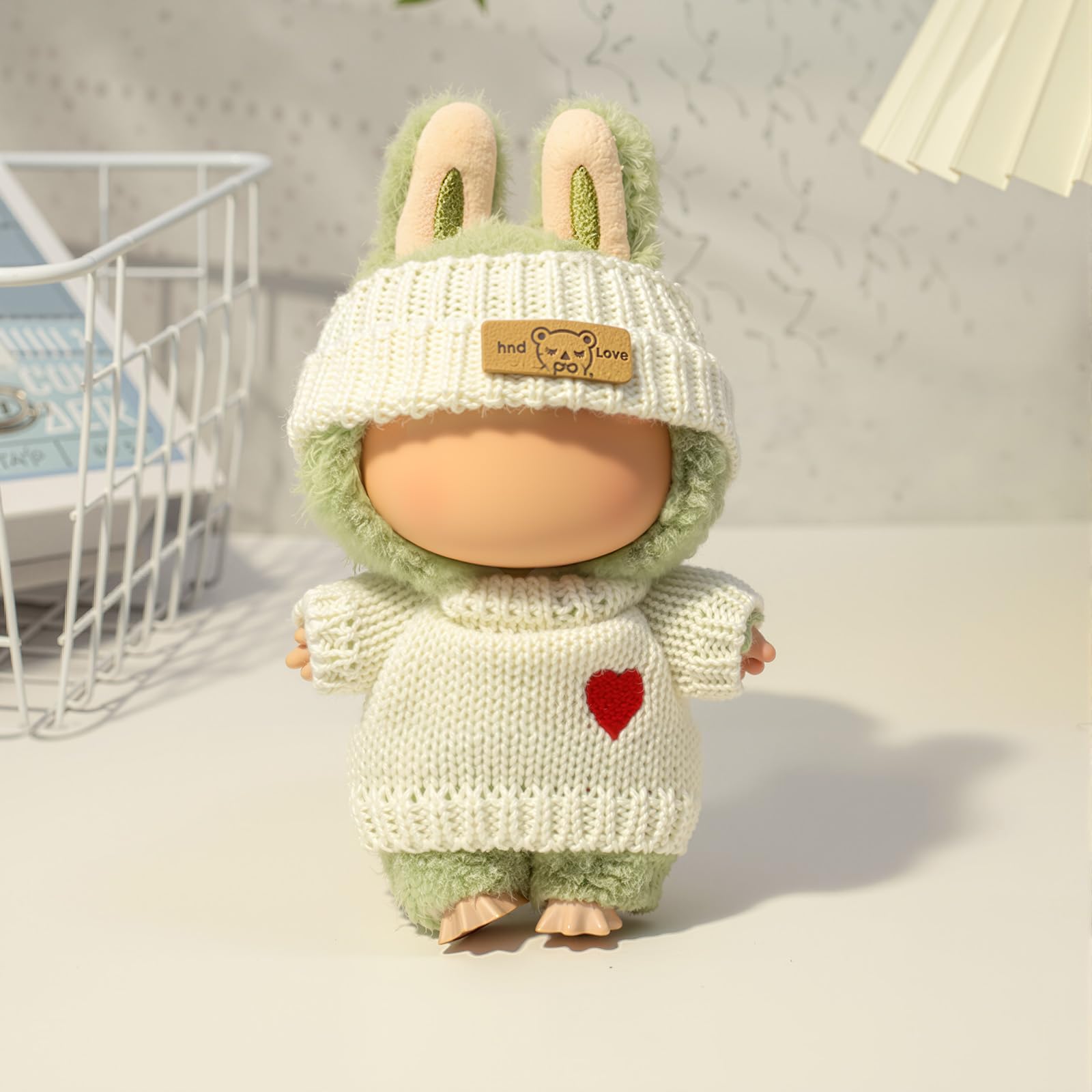 3 Piece Handmade Crochet Outfit for 17cm Dolls - Heart Sweater Hat & Bag Set