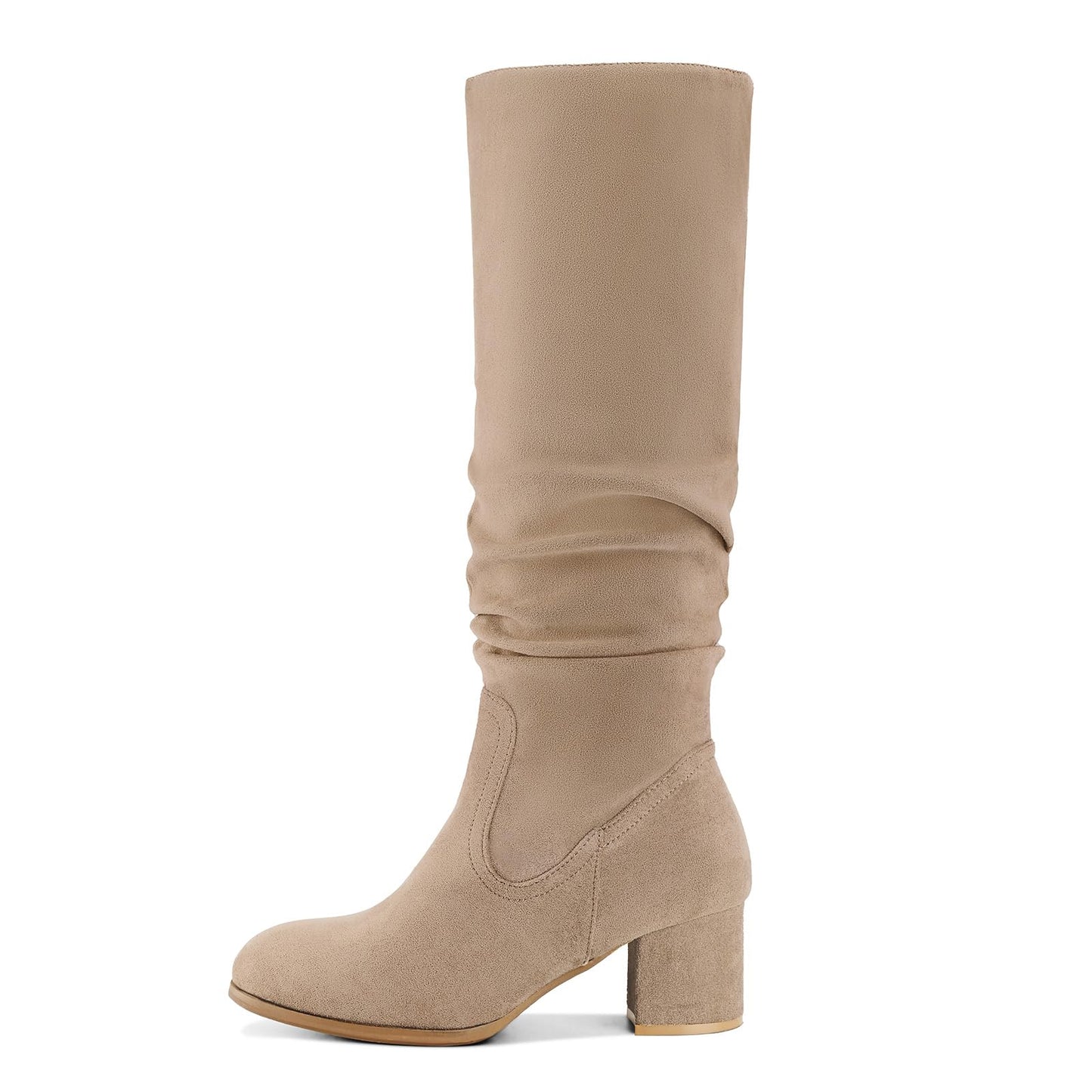 Shoe'N Tale Women's Knee High Boots Chunky Heel Pointed Toe Suede Slouch Winter Shoes with Side Zipper
