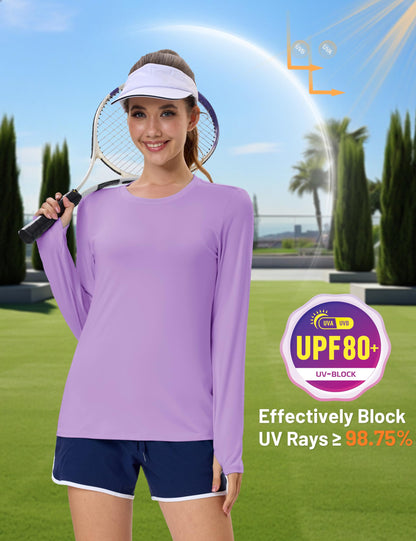 Women's UPF 80+ Long Sleeve Rash Guard - Quick Dry Athletic Shirt with Thumb Holes