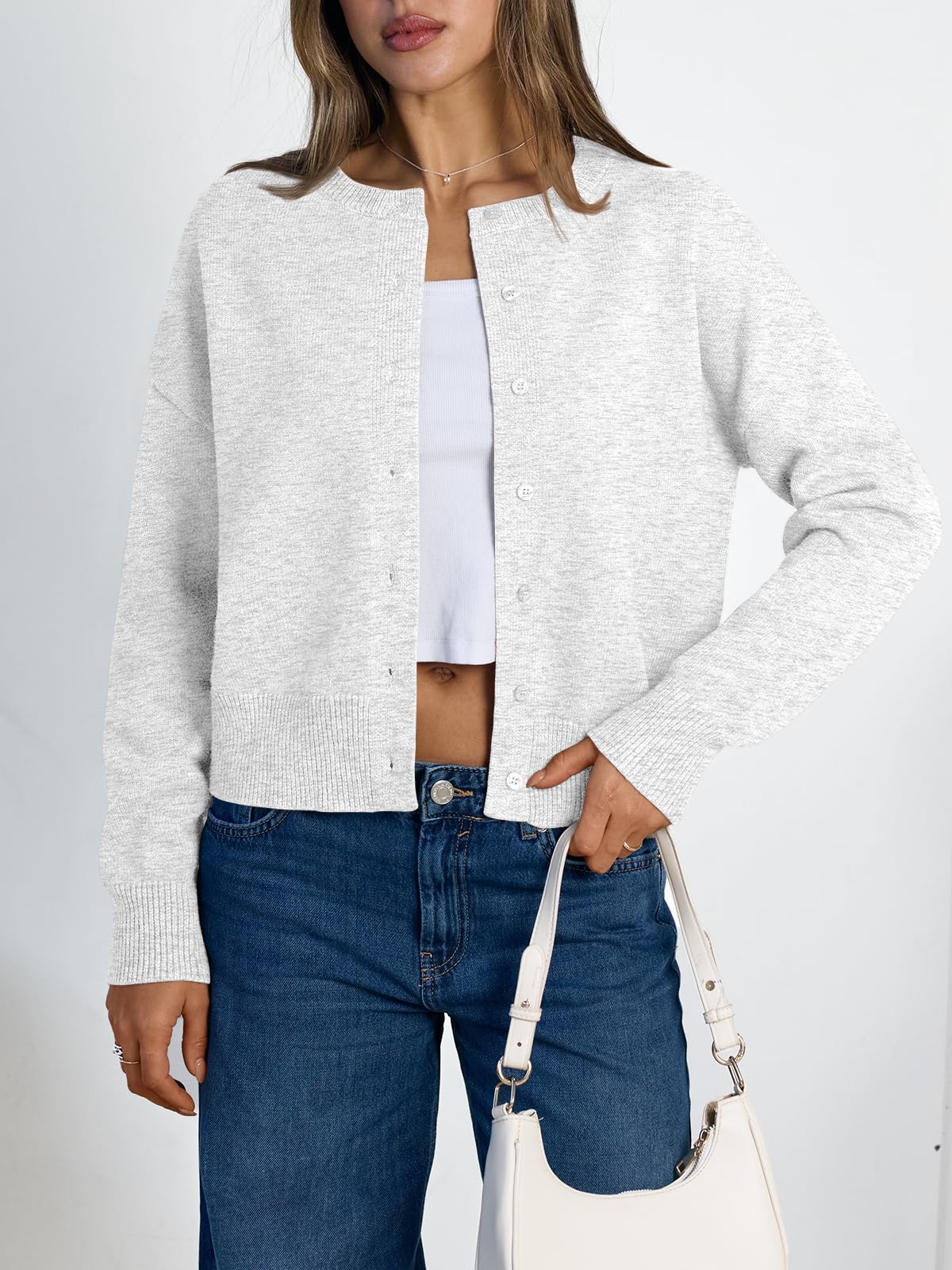 Women's Cropped Cardigan Sweaters - Lightweight Fall Button Up Knit