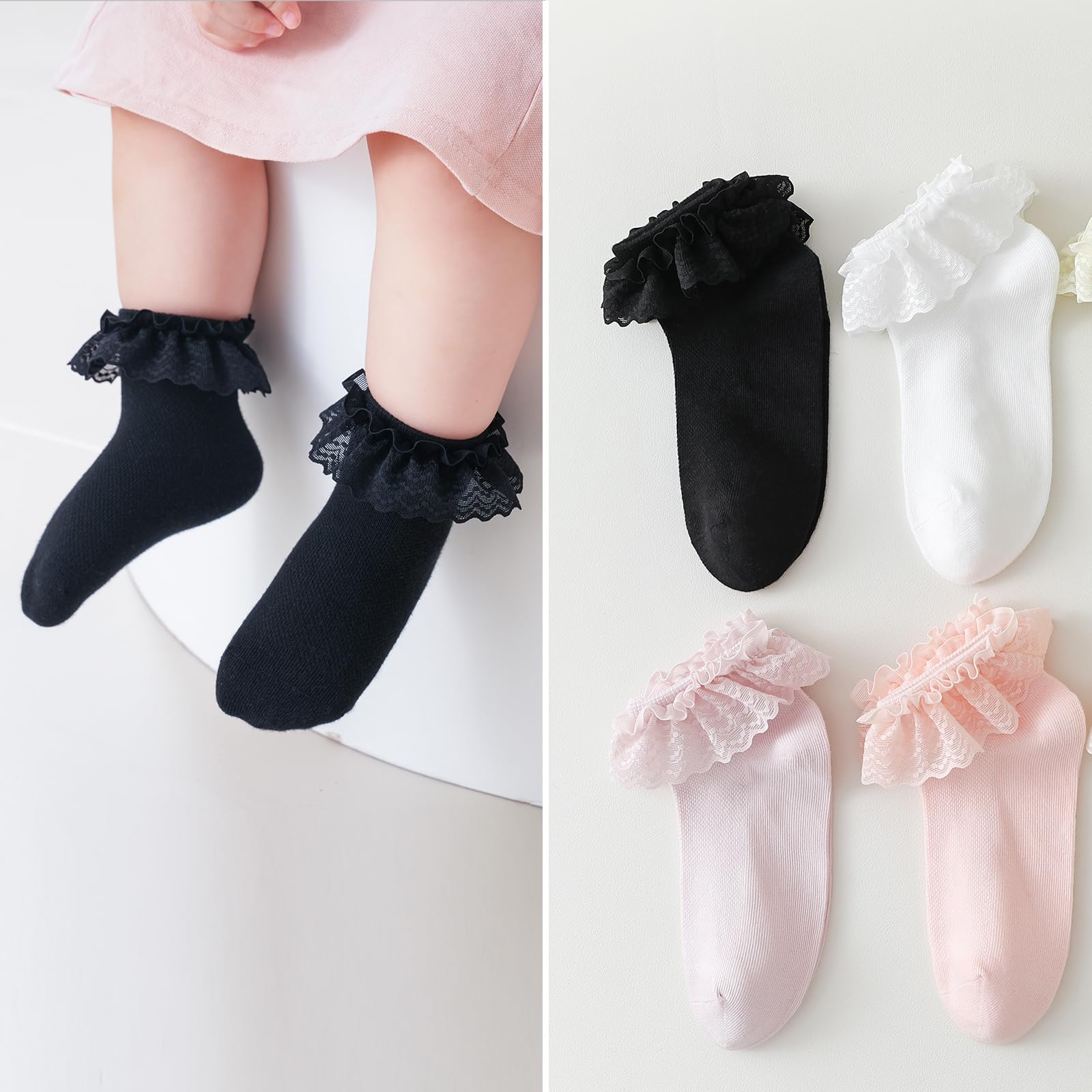 Baby Girl Lace Socks - Newborn Eyelet Ruffle Crew Socks 0-6 6-12 12-24 Months Cotton