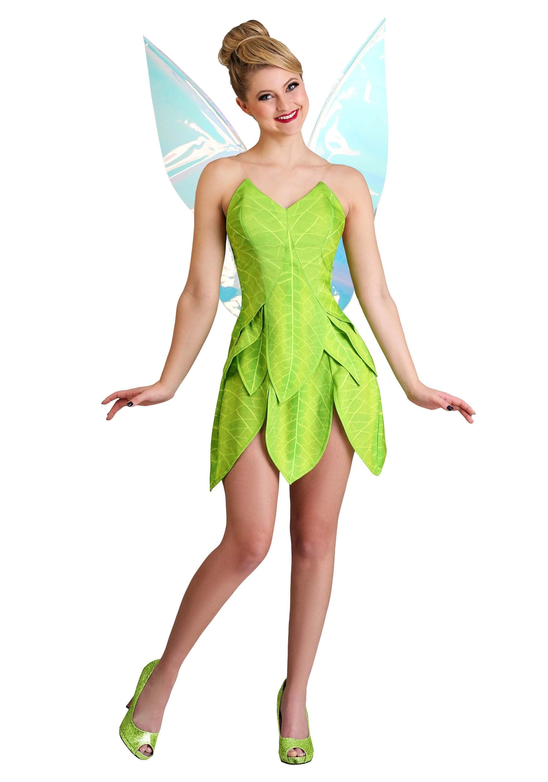 Fairytale Tink Costume - Women's Fairy Dress with Wings and Leaf Panels