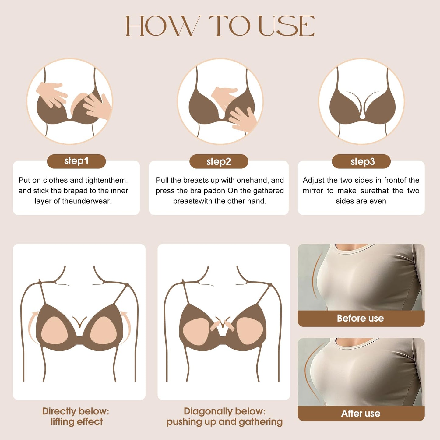 Reusable Silicone Bra Inserts - Double Sided Adhesive Push Up Pads for Bikini & Sports Bra