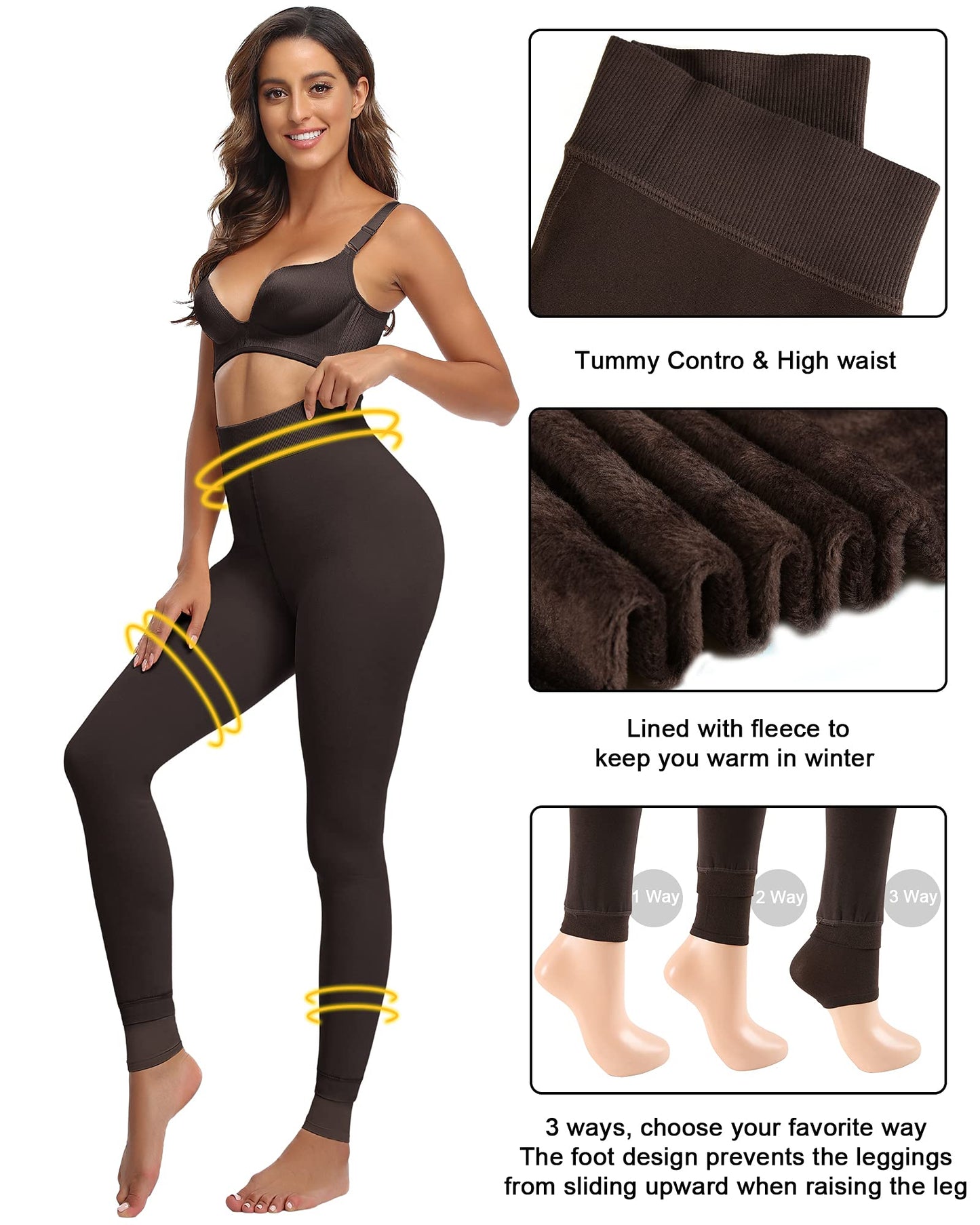 CHRLEISURE Women's Fleece Lined Tights - Fake Sheer Warm Pantyhose Thick Winter Leggings