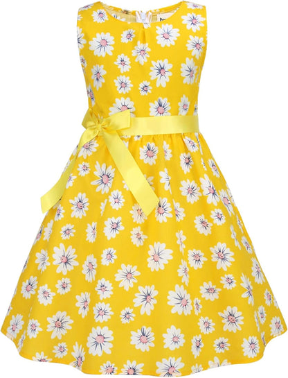 Girls Floral Cotton Dress - Sleeveless Summer Dress with Zipper Closure E36