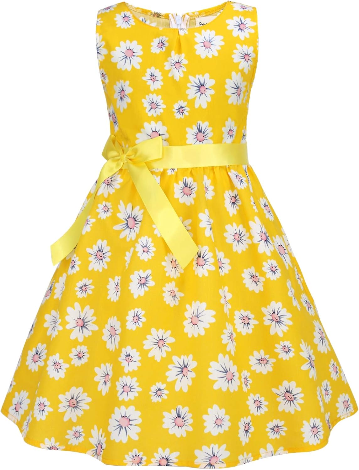 Girls Floral Cotton Dress - Sleeveless Summer Dress with Zipper Closure E36