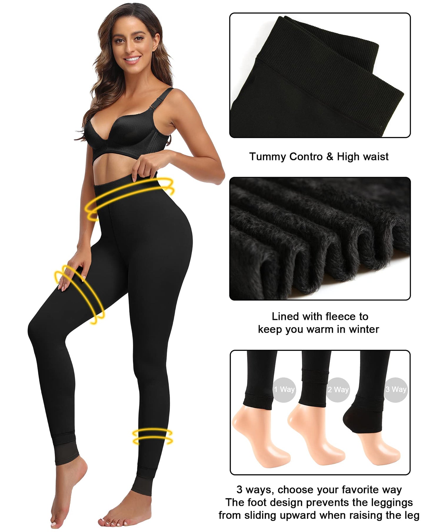CHRLEISURE Women's Fleece Lined Tights - Fake Sheer Warm Pantyhose Thick Winter Leggings