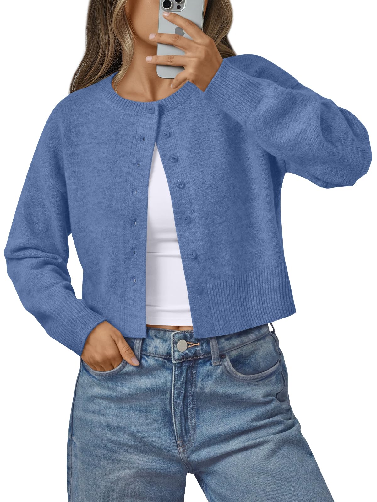 Women's Cropped Cardigan Sweaters - Lightweight Fall Button Up Knit