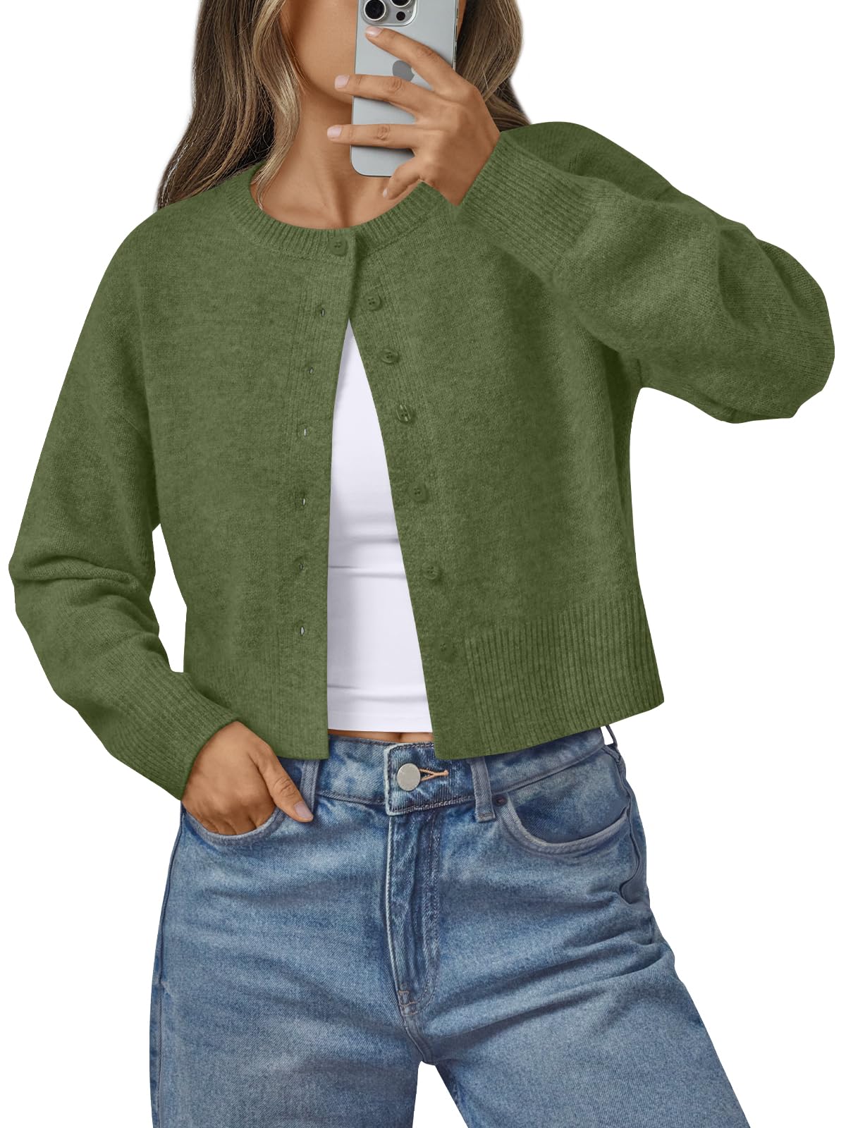 Women's Cropped Cardigan Sweaters - Lightweight Fall Button Up Knit