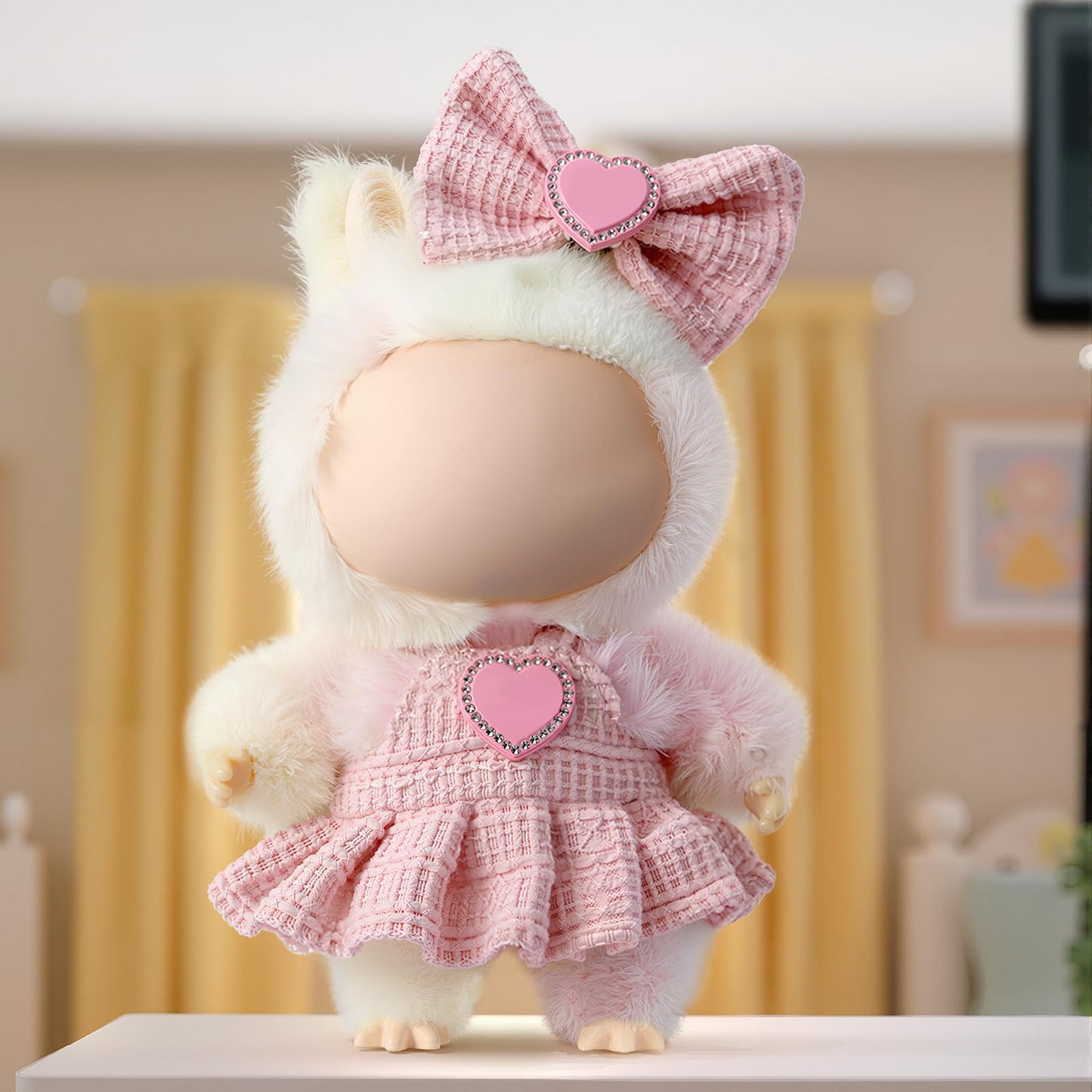 3 Piece Handmade Crochet Outfit for 17cm Dolls - Heart Sweater Hat & Bag Set