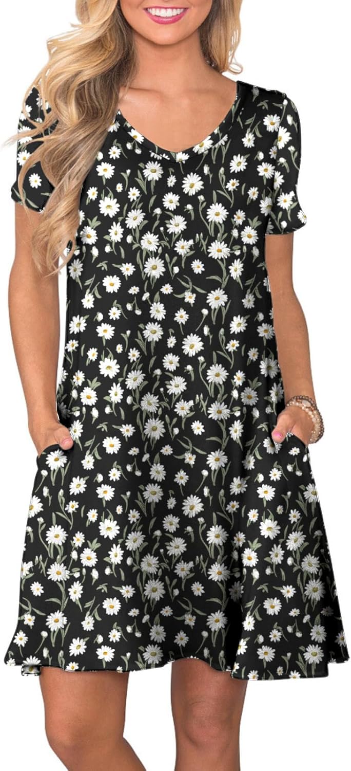 Women's Casual T-Shirt Dress Short Sleeve Summer Swing Dress with Pockets
