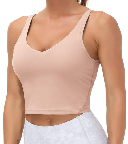 Longline Sports Bra Women Wirefree Padded Medium Support Workout Bra Soft Pink